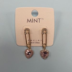 Pink heart safety pin earrings
